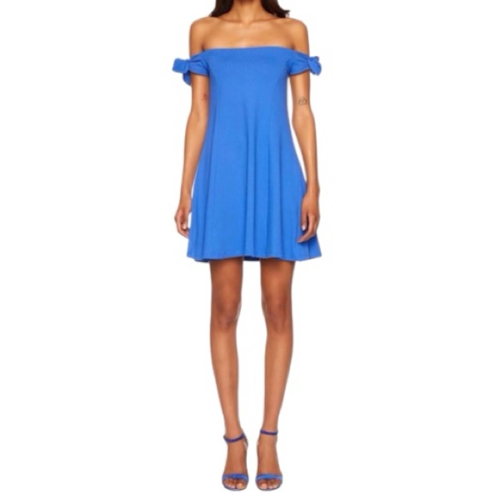 New Susana Monaco Shoulder Tie Sleeve Dress Laguna Blue Medium